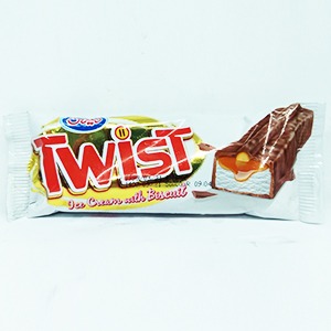 بستنی وانیلی با روکش شکلات و سس کارامل و بیسکویت TWIST میهن وزن ۷۵ میلی گرم | مورچه|فروشگاه مورچه