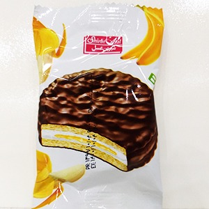 بیسکویت روکش دار کاکائویی با طعم موز شیرین عسل وزن ۲۵گرم | فروشگاه مورچه